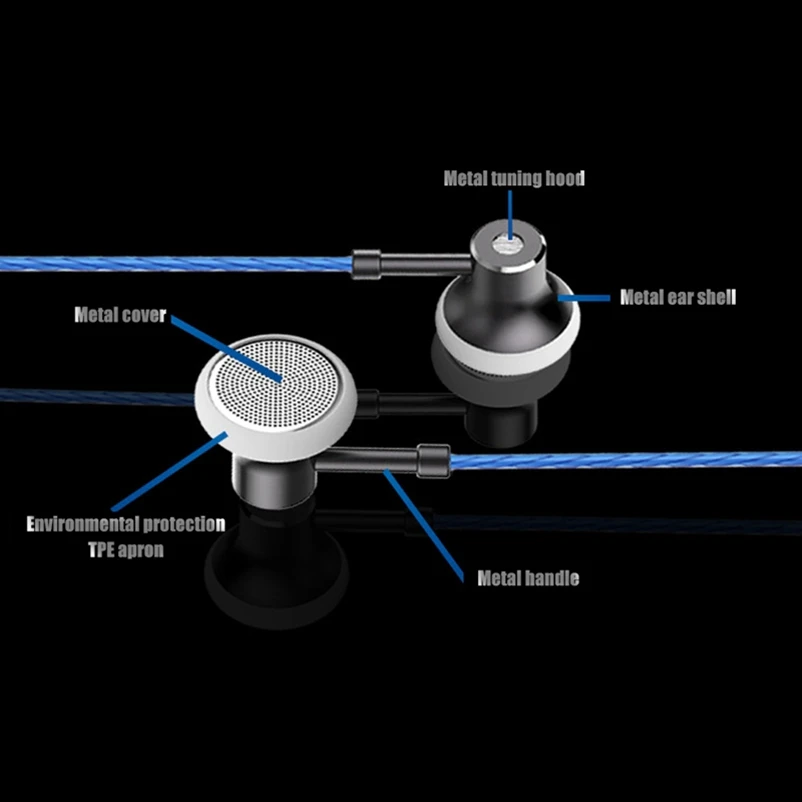 In Ear Earphone Flat Head Metal Headset With Microphone Stereo Earbuds Hifi Bass Headphone for Redmi Note 4X Huawei P10 Computer(2)