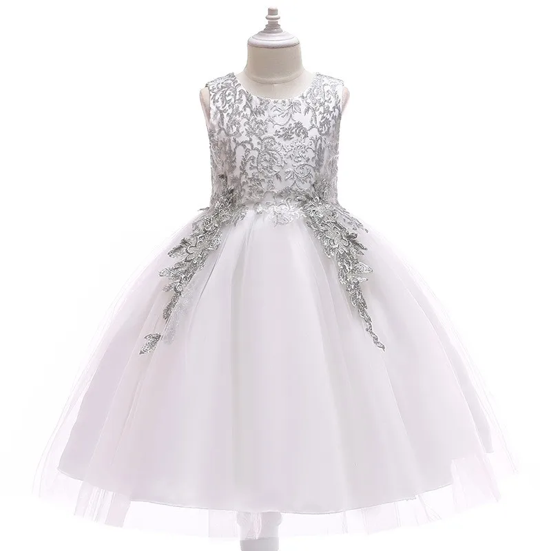 Летние сетчатые платья принцессы для первого причастия; свадебная одежда с цветочным узором для девочек; Детский пушистый костюм; vestido; Дамское Платье - Цвет: D0047 silver
