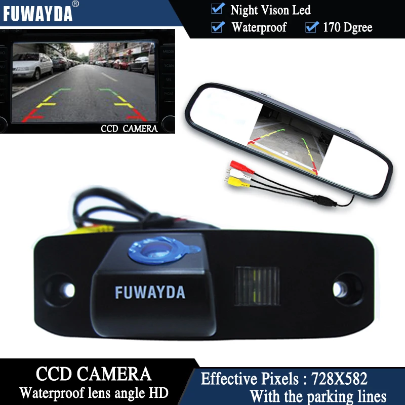 

FUWAYDA CCD Chip Car RearView Camera for Hyundai Tucson Accent Elantra Terracan Veracruz Sonata+4.3Inch rearview Mirror Monitor