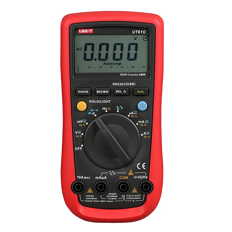 

UNI-T UT61C Handheld Multimeter Ammeter Ohm Volt C/F Temperature Digital Universal Meter LCD Count 5999 AVO Meter High Precision