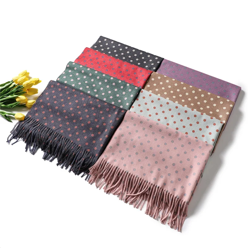 Dot Print Cashmere Scarf Women Thick Warm Shawls and Wraps Winter Scarves Long Pashmina Fashion Tassels Neck Scarfs Hijab Femme