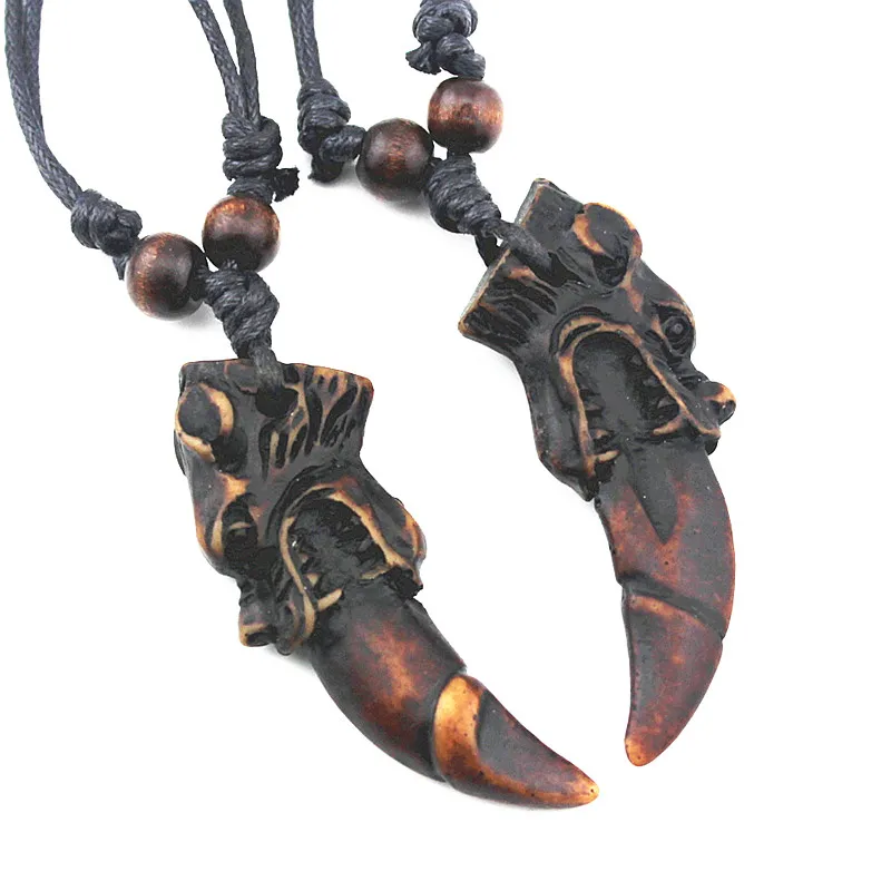 

Hot Cool Boy Men's Faux Yak Bone carved Totem Dragon Tooth Pendants Necklaces Amulets Gifts MN278