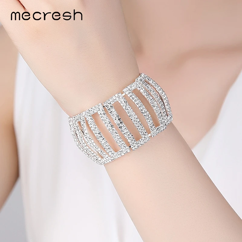 Mecresh простые геометрические хрустальные браслеты для женщин Женский Серебряный свадебные браслеты обручальные ювелирные изделия MSL345