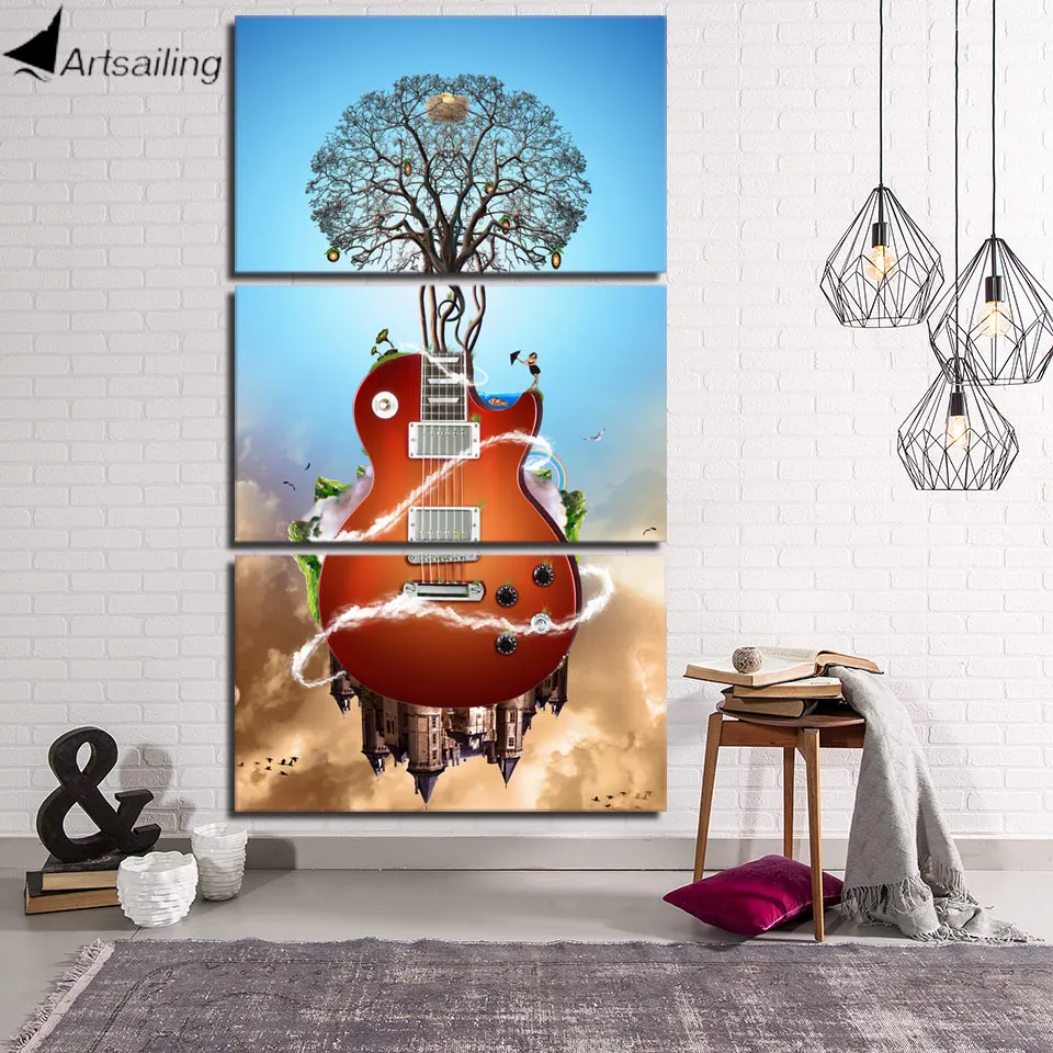 

HD Printed 3 Piece Canvas Art Guitar Tree Music Painting Wall Pictures for Living Room Free Shipping NY-7025B