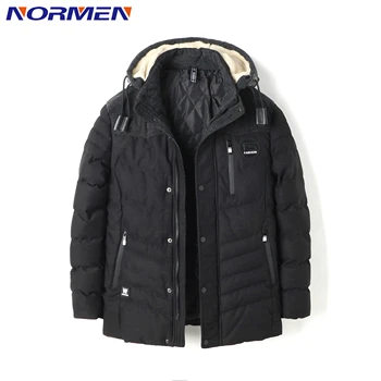 

NORMEN Casual Winter Jacket Men Solid Hooded Thick Parkas Patckwork Flocking Padded Fashion Streetwear Cotton Overcoat Plus Size