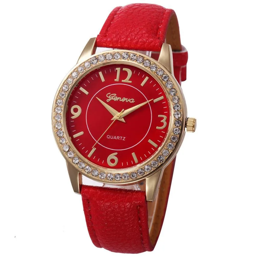 

Timezone#501 Geneva Womens Watch Design Dial Leather Band Analog Geneva Quartz Wrist Watch Free Shipping