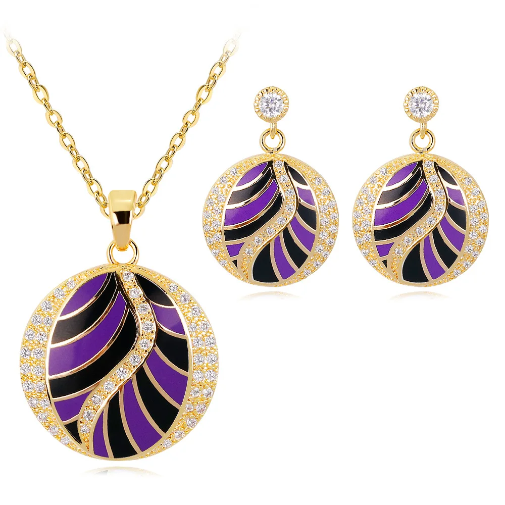 Color luxury enamel Jewelry Set Copper and Zircon Personality Necklace