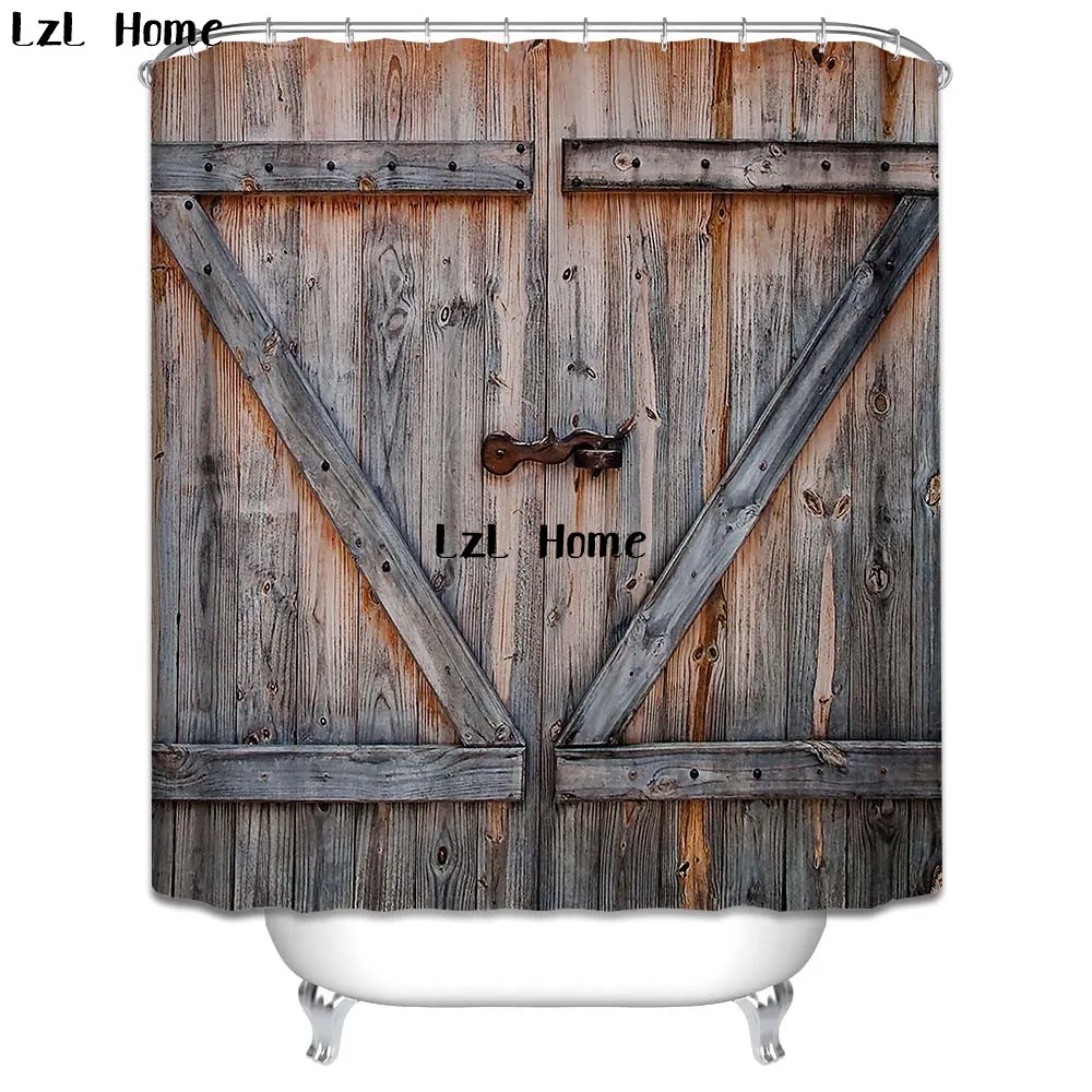 

LzL Home Unique Wood Door Bookrack Shower Curtain Waterproof Polyester Bathroom Curtains Mildewproof Fabric Shower Curtain