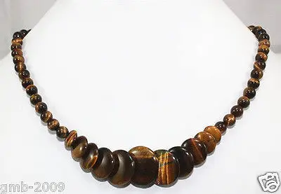 

FREE SHIPPINGPretty New Natural Yellow Tiger Eye Stone Round&Coin Beads Necklace 17"AAA