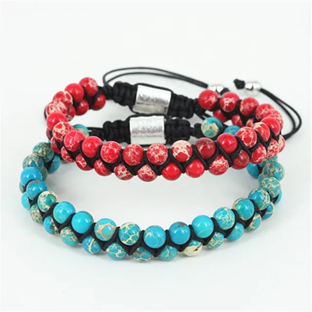 Whole 10pcs Lot Trendy Men Bracelet 6mm Silver Plated Imperial Whole 10pcs Lot Trendy Men Bracelet 6mm Silver Plated Imperial Jasper Stone Beads Braiding Macrame