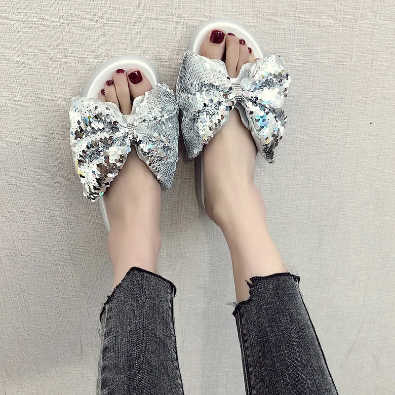 

Woman Shoes Luxury Loafers Beach Slippers For Women Butterfly-knot Socofy Slides Flock Designer 2019 Flat Soft Summer Sliders