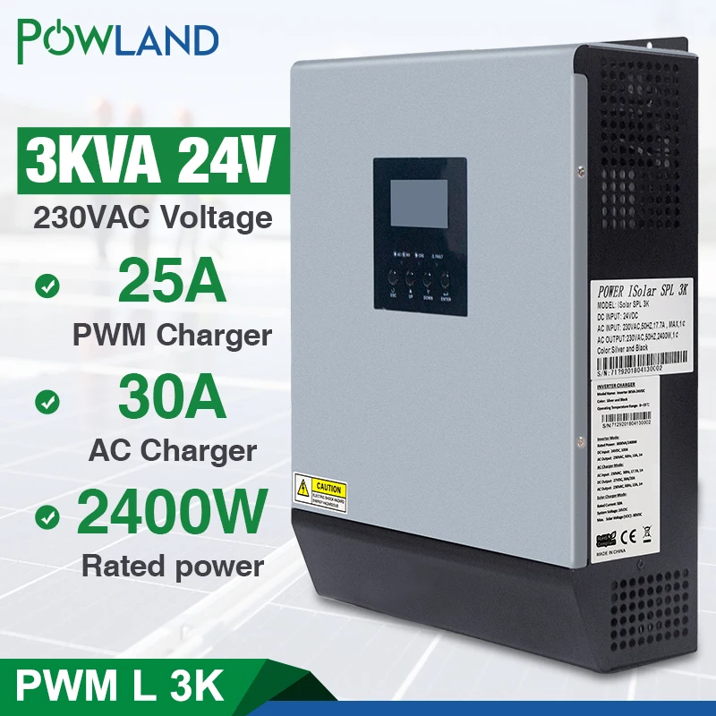 3KVA Solar Inverter 24V 220V Hybrid Inverter Pure Sine Wave Built in