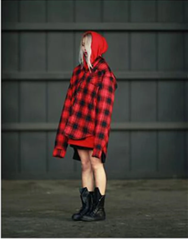 Man's Shirts Loose High Street Oversize Men's Shirts Long Sleeve Wool Cloth Hip Hop Checkerboard Plaid Thick Winter Warm Shirts