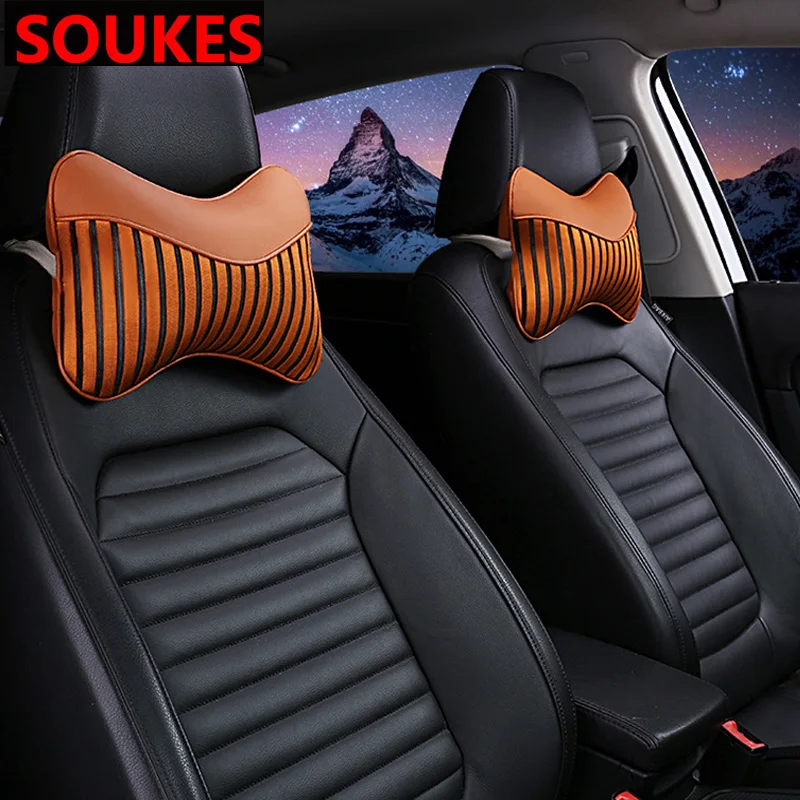 

2PCS Leather Sport Car Seat Protection Neck Pillow For Hyundai Solaris Tucson 2016 I30 IX35 I20 Accent Santa Fe Citroen C4 C5 C3