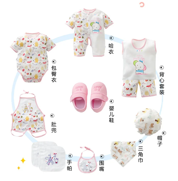 Одежда для малышей; комплект одежды для новорожденных; Подарочный комплект; комплект нижнего белья для малышей на лето; хлопок; 12 штук в комплекте; высокое качество
