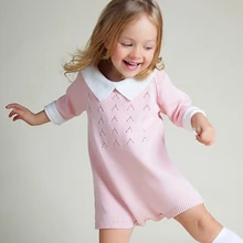 Детский комбинезон; платье для девочек; Хлопковый вязаный комбинезон «кроше» для маленьких девочек; Детский комбинезон с рукавом «Семь» для новорожденных; платье-свитер для малышей