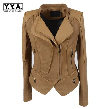 

Autumn PU Leather Jacket For Women Yellow Coat For Big Women Zipper Faux Leather Jackets Short Full Motor Coat Plus Size S-6XL