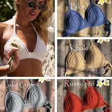 Летняя мода ручной работы, сексуальный женский бикини, бюстгальтер, Холтер, вязаный крючком Топ, вязаное бикини, топы, Пляжная пляжная одежда, купальник, красный