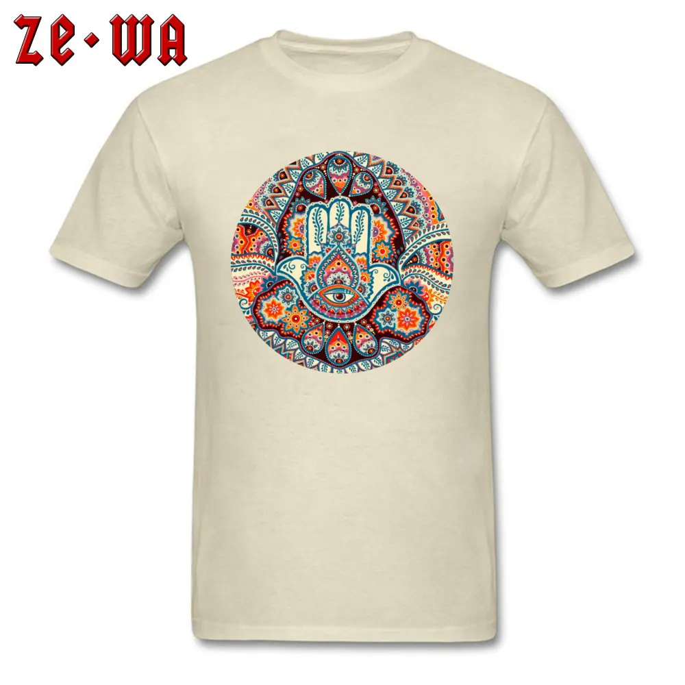 Hamsa Hand 20472 Short Sleeve Tops Shirts Summer Autumn Crewneck 100% Cotton Man Top T-shirts Printing T Shirts Latest Hamsa Hand 20472 beige