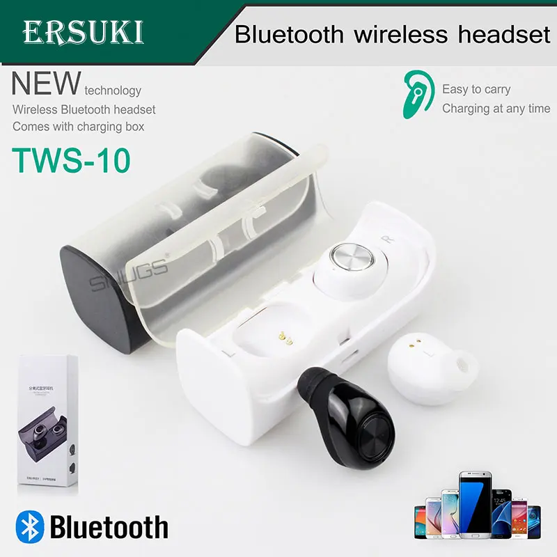 Двойные Bluetooth наушники Ersuki TWS10 настоящая Беспроводная мини стереогарнитура с