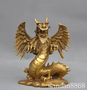 

Crafts statue china chinese fengshui brass animal zodiac wing royal dragon beast lucky statue