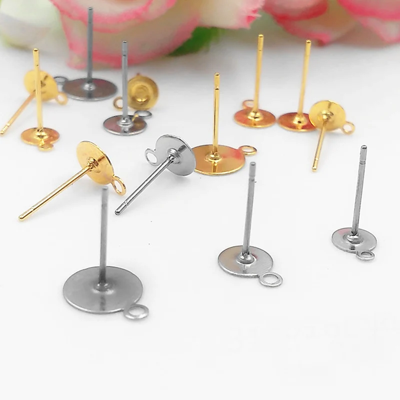 

20pcs/lot Gold Color 5mm 6mm 8mm 10mm 316L Stainless Steel Earrings Stud For Stud Earrings Jewelry Making Findings Material