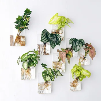 

2019 Hot Sale European Wall Hanging Vase Transparent Glass Hydroponic Plant Container Home Decoration Accessories