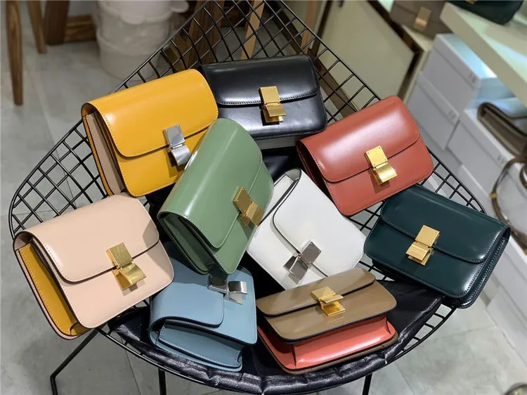 

free shipping The new 2019 panelled tofu bag leather mirror BOX single shoulder aslant leather color women bag
