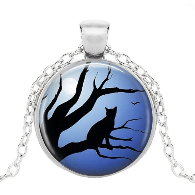 Mens necklace 2019 New Glass Cabochon Round Blue Moon And Glass Necklaces Cat Galaxy Round Crystal Pendant Necklace 