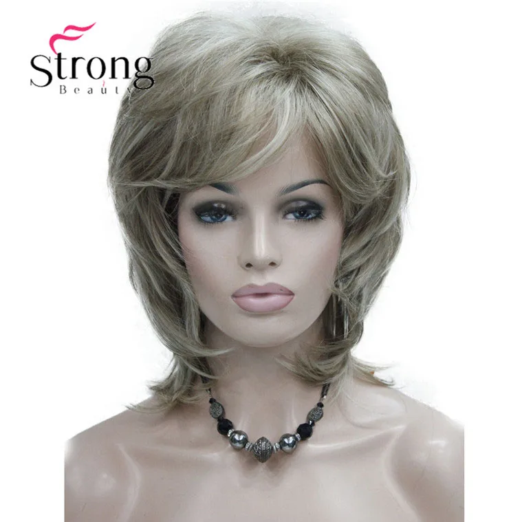 StrongBeauty короткий слоистый коричневый с светлым выделенным классическим колпачком полный синтетический парик женские волосы парики выбор цвета