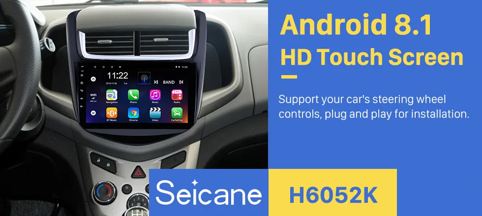 Best Seicane Android 8.1 9 Inch 2din Car Auto Radio Head Unit GPS Navigation Audio Multimedia Player For 2014 Chevy Chevrolet Aveo 0