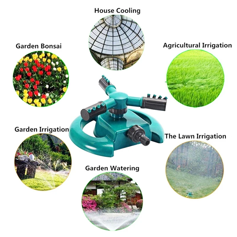 

Garden Sprinklers Automatic Watering Grass Lawn 360 Degree Circle Rotating Water Sprinkler 3 Nozzles Three Arm Garden Pipe Hose