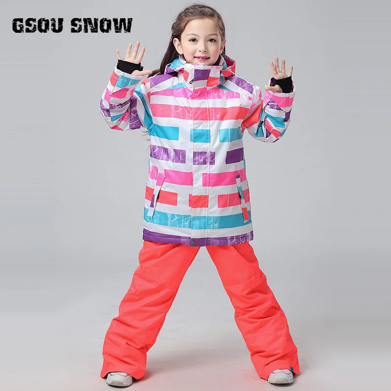 

Gsou Snow New Style Girl Band Ski Suit Windproof Waterproof Skiing Snowboard Jacket Pants Children Winter Warm Clothing Ski Suit