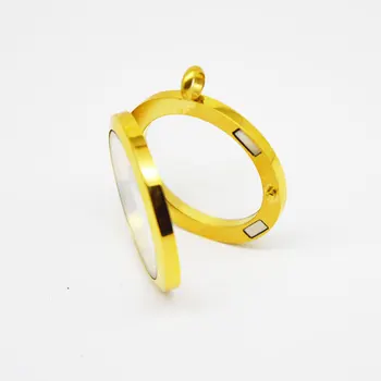 

30mm round gold magnet plain 316 stainless steel Memory living glass locket pendant , glass locket floating charms for Women