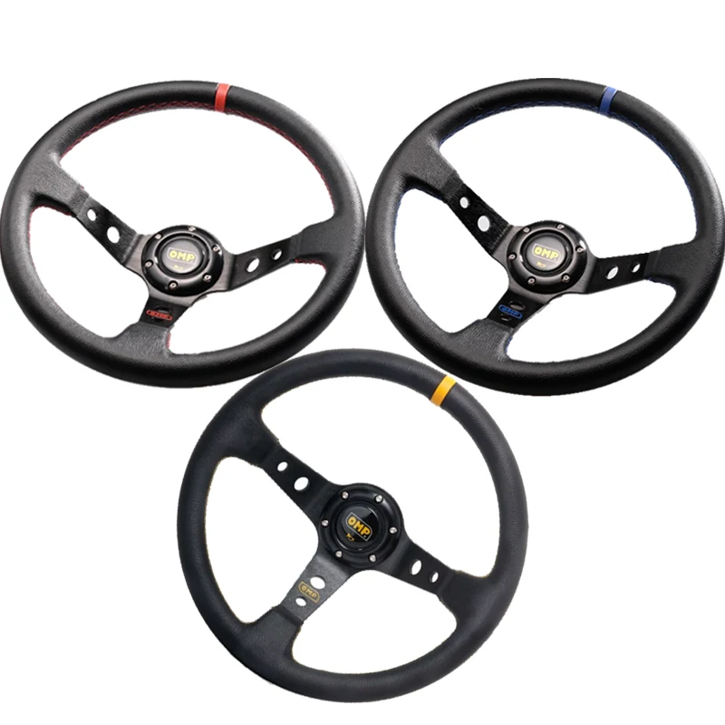 

350mm Universal 6-Hole OMP Steering Wheel 14inch PVC Deep Corn Drifting Racing Steering Wheel Aluminum Frame Light Weight