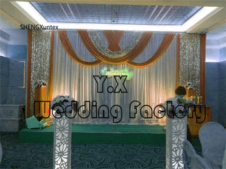 

Wholesale Price Ice Silk Wedding Backdrop Curtain Include The Silver Sequin Dabric Decoration many color can choose 10ft*20ft
