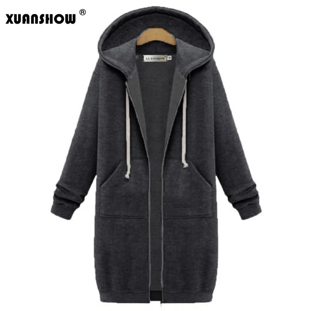 XUANSHOW женские зимние куртки модная верхняя одежда на молнии с длинным рукавом и капюшоном Женское пальто размера плюс теплое S-5XL на молнии