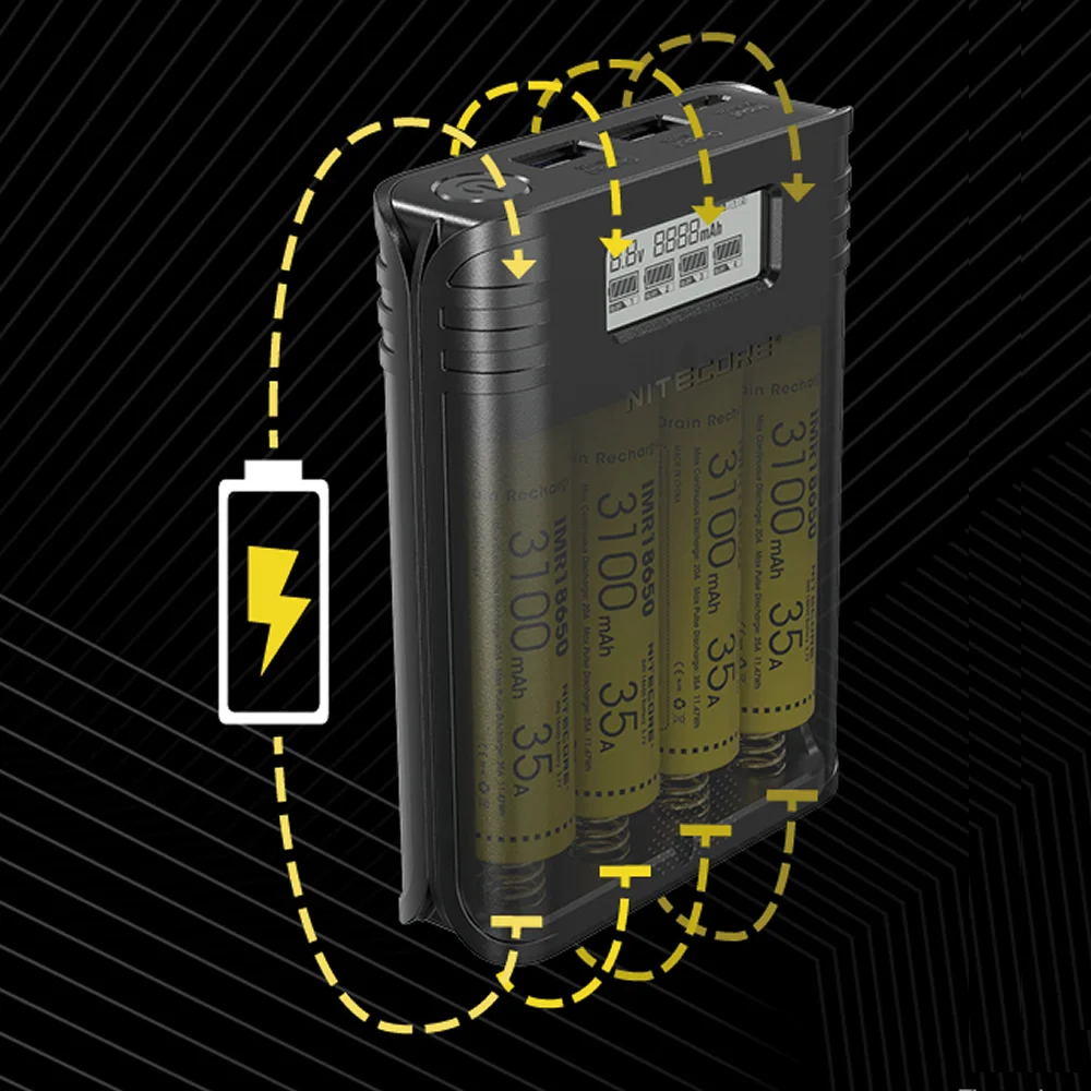 NITECORE F4 Flex Bank 2 в 1 power Bank умное USB зарядное устройство 4 слота 4A быстрая подзарядка внешний аккумулятор для путешествий без аккумулятора 18650