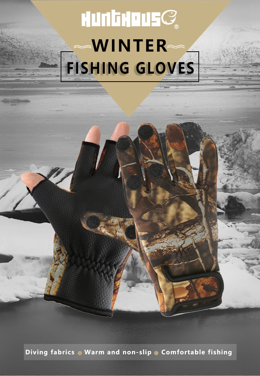Hunthouse перчатки для рыбалки с тремя пальцами зимние дышащие спортивные перчатки противоскользящие перчатки Pesca теплые перчатки для рыбалки водонепроницаемые