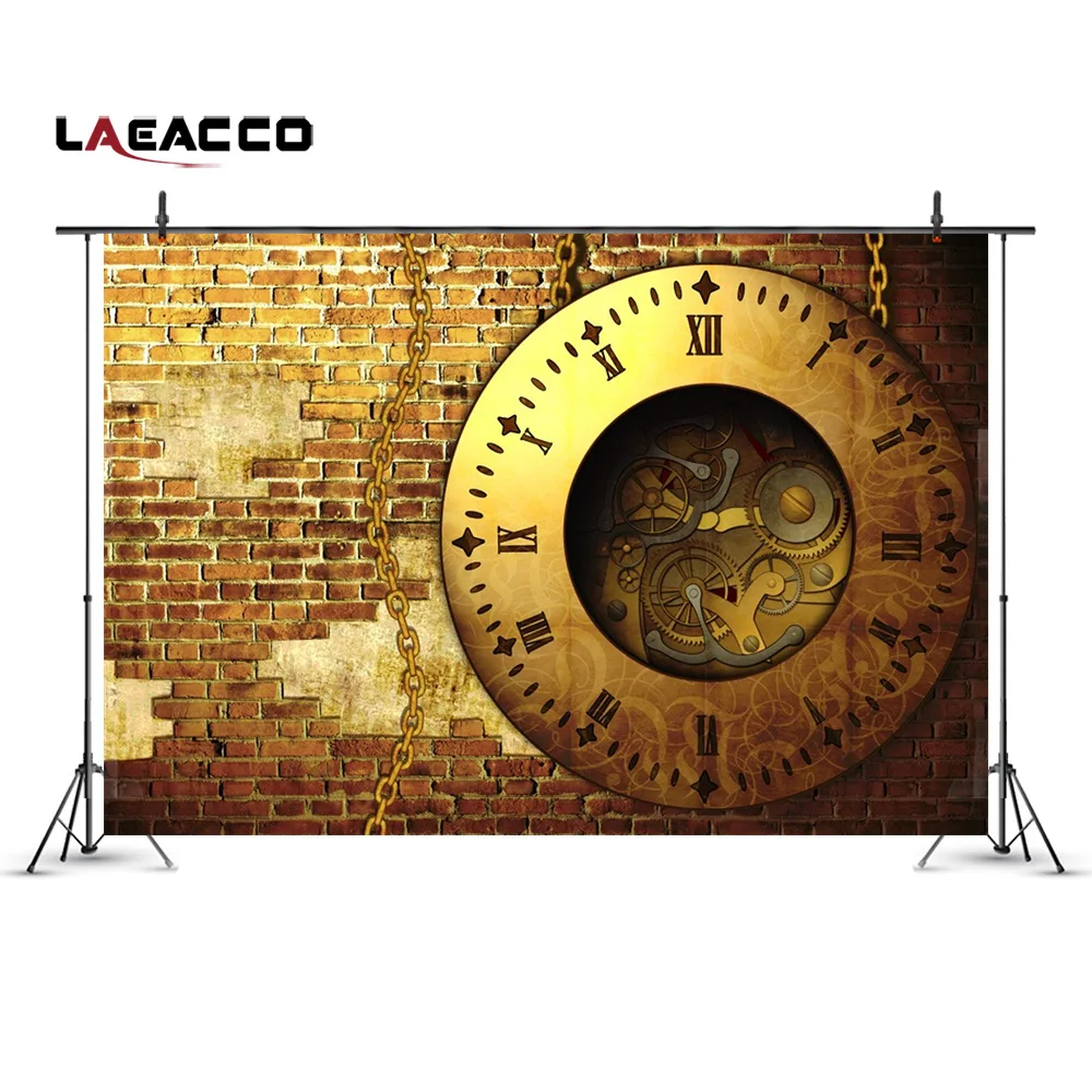 

Laeacco Grunge Brick Wall Clock Scene Photography Backgrounds Vinyl Seamless Digital Camera Backdrops Props For Photo Studio