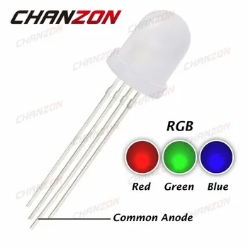 50pcs 8mm LED Diode RGB Common Anode Light Tricolor Red Green Blue Diffused Round Top Wide Angle Light Emitting Diode LED Lamp