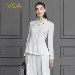 Voa шёлковый футболка белый женские офисные Осенние Топы с длинным рукавом Для женщин большой размер элегантный Rococo Тонкий туника сладкий