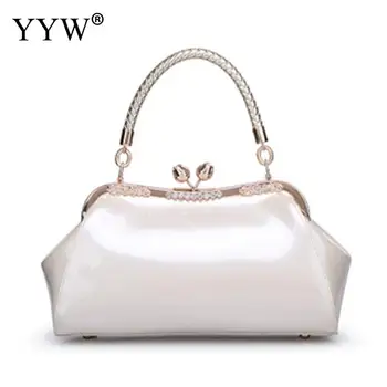 

Solid Color Female Handbag With Top Handle Tote Bags Luxury Leather Rhinestone Evening Hand Bag Women'S Bag White Red Blue