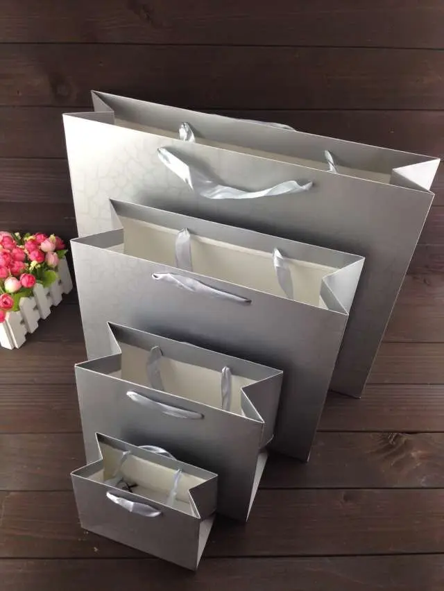 Wholesale 100PCS/LOT Silver With Film Paper Bag/Paper Gift Bag 7 Size Included Free Design Print ...