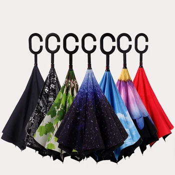 

Hands-Free Umbrella Rain Women Reverse Men Sun Parasol Garden Raincoat Kids Umbrella Reverse Van Gogh Parachase Unbrella 50KO034