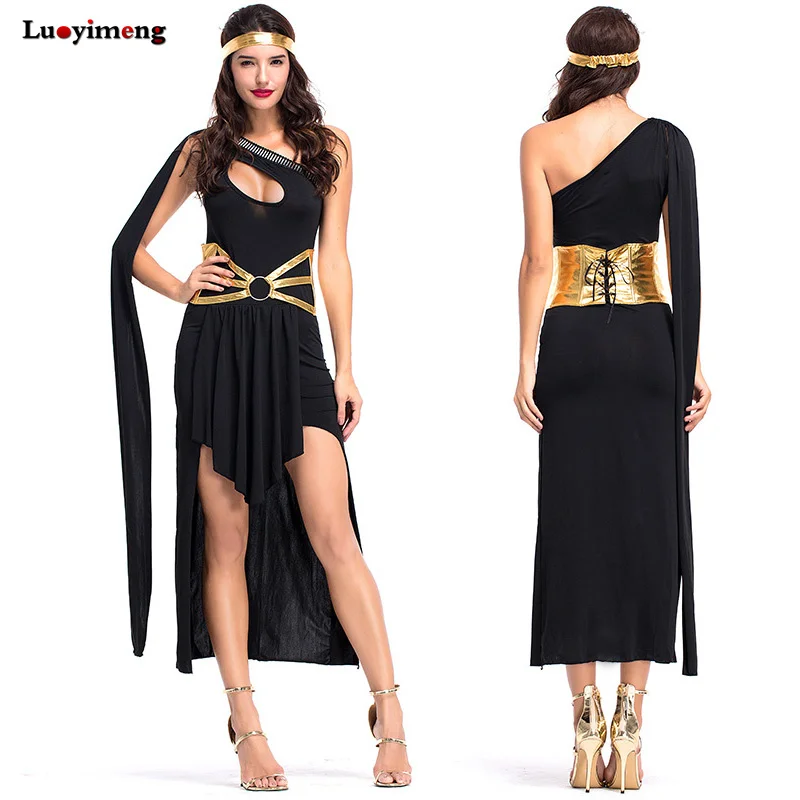 Сексуальная Египетский Клеопатра платье костюм для Для женщин Хэллоуин Косплэй греческой богини средневековой платье роман халат