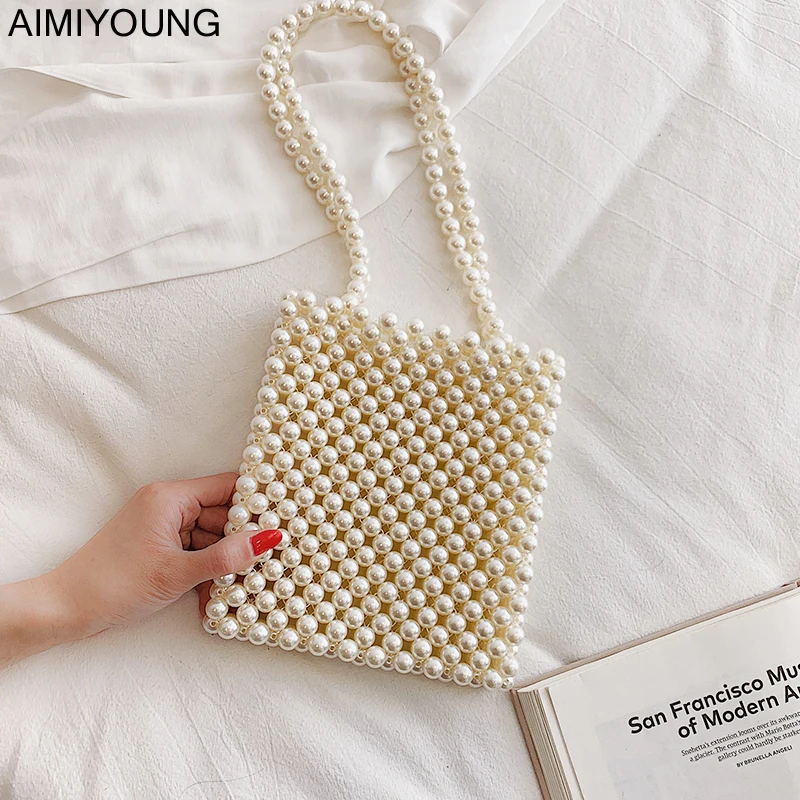 

AIMIYOUNG Women Handbags Pearl Bag Ladies Beaded Bags Tote Female Purse Clutches Beading Handbags Handmade Evening Party Bags