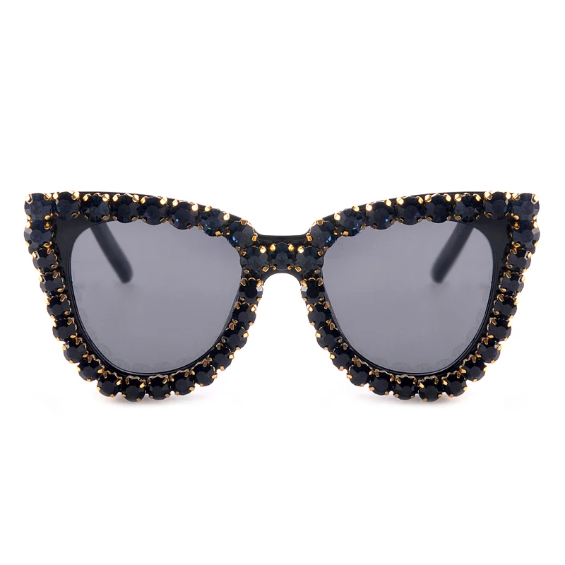 Кристалл кошачий глаз солнцезащитные очки женские черные синие Винтажные Солнцезащитные очки с бриллиантами Роскошные негабаритные Солнцезащитные очки женские Модные Оттенки UV400