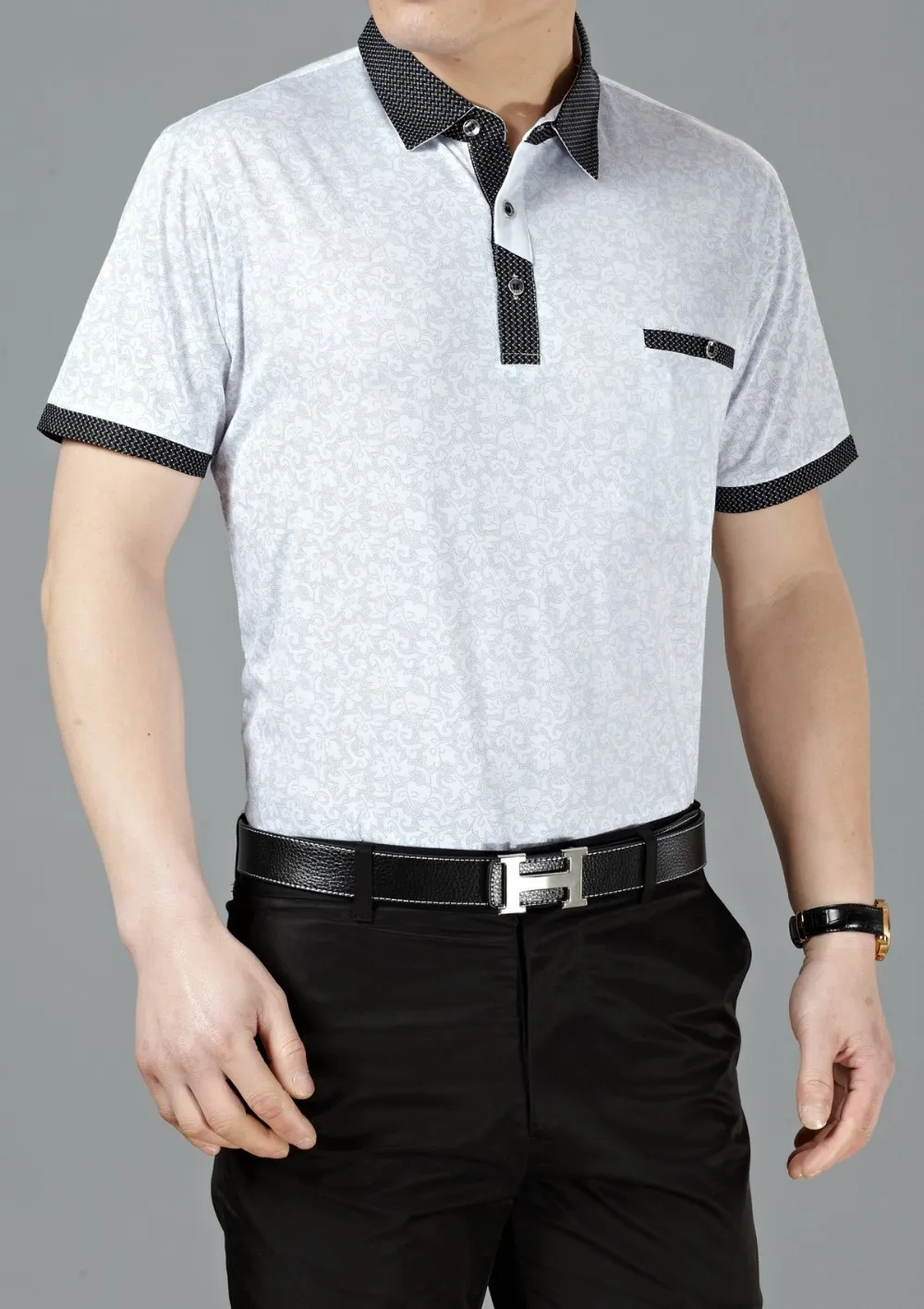 Высокое качество новейшая мода полосатая повседневная мужская деловая летняя рубашка поло