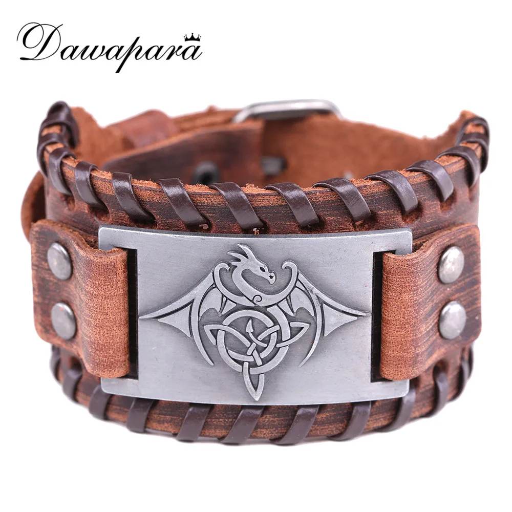 Dawapara Genuine Leather Mens Bracelets Mens Wide Leather Cuff